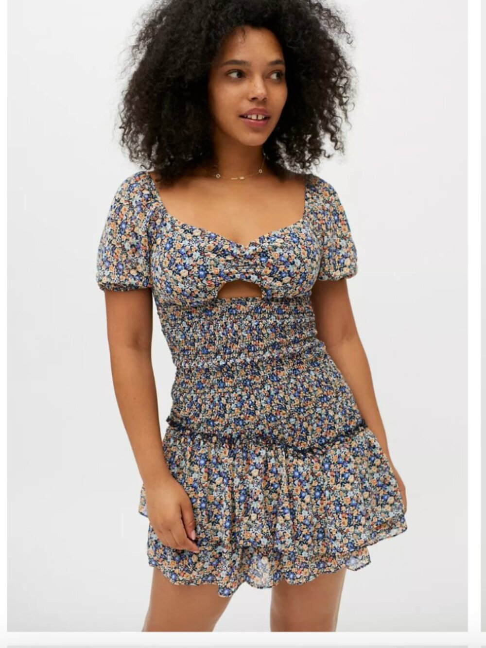 Kiss the Sky Urban Outfitters Smocked Puff Short Sleeve Floral Mini Dress XS